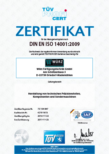 zertifikat wuerz 2011 14001